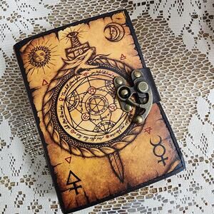 Vintage Leather Journal Notebook Diary with Compass Print Metal Clasp 5 x 7